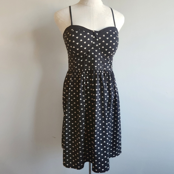 Dresses & Skirts - Heart Polkadot Baby Doll Corset Black and White Goth Cute Dress Sz M-L